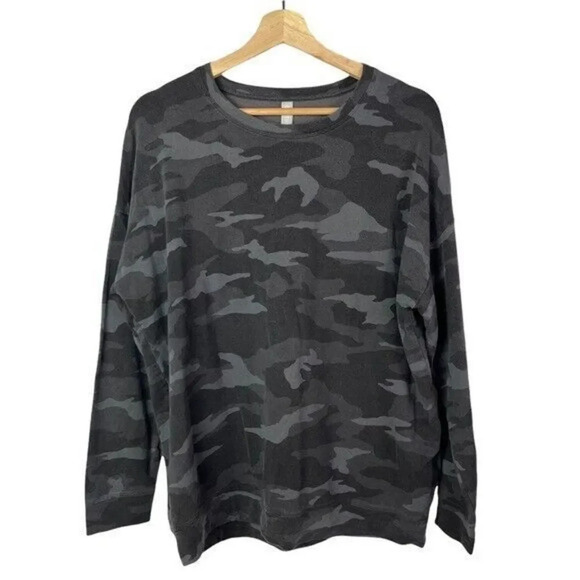 Athleta Studio to Street Gray & Black Camo Crew Neck Pullover Sweatshirt L - Picture 2 of 5
